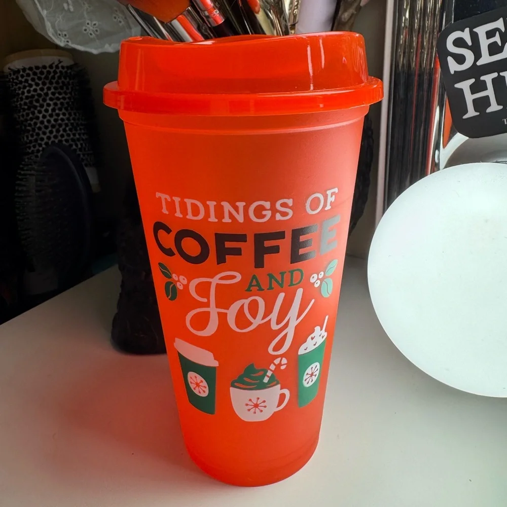 3/$15 Travel Coffee Cup “Tidings of Coffee and Joy” Christmas Cup (16 oz)